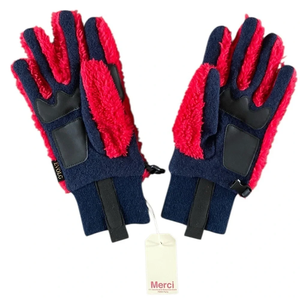 EVOLG  Moco Fleece Tech Gloves NWT Wool Blend Red Rouge Navy Blue